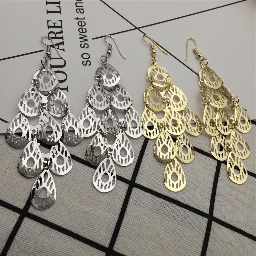 Hollow-out water drop earrings Yunnan minority earrings long earrings