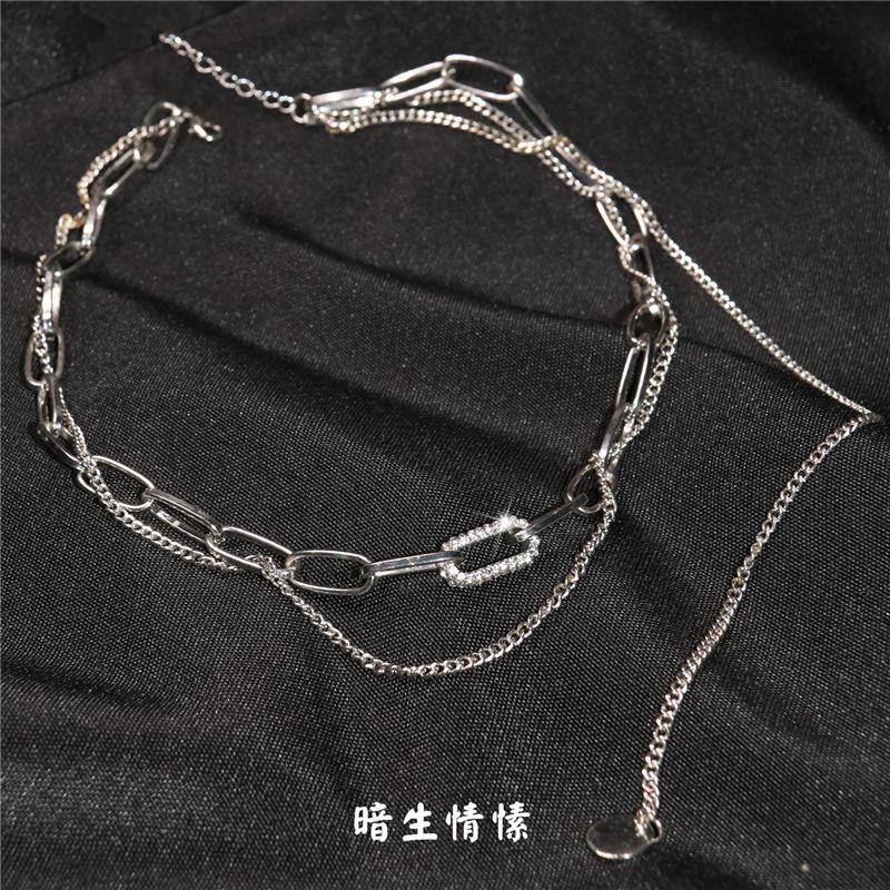 Metal chain necklace female design feeling ins cold collarbone chain net red rhinestone chain necklace trendy girl