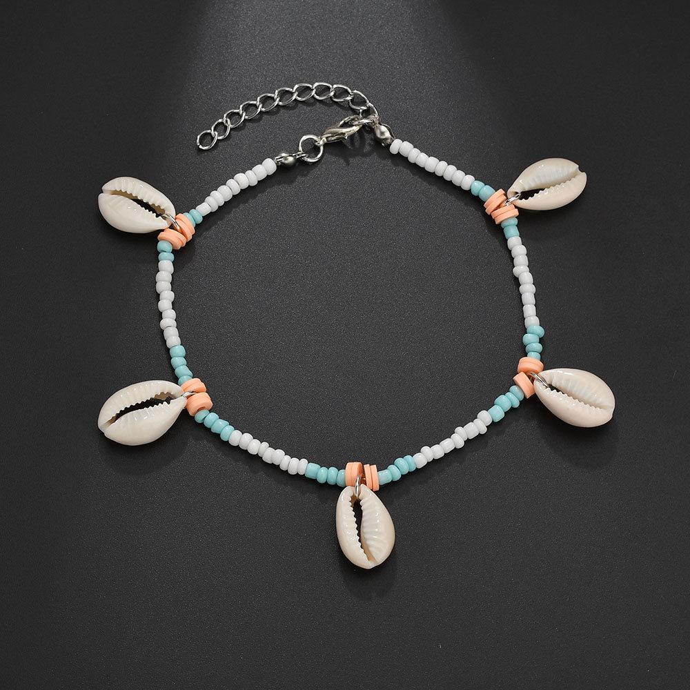 women's bohemian rice bead shell anklet