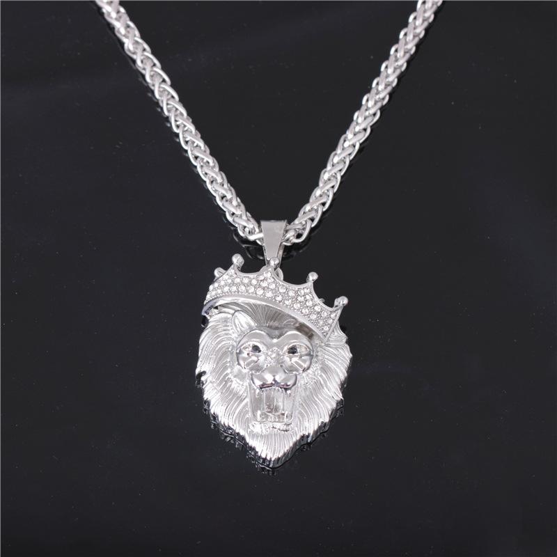 Diamond crown lion head hip hop luminous necklace men's unisex gold-plated hiphop luminous pendant