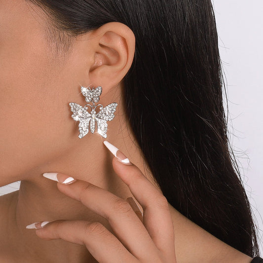 1646 Jewelry Sweet and Simple Butterfly Earrings Full of Diamond Temperament Earrings Niche Personality Cold Earrings