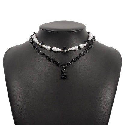 N9943 Ethnic Holiday Beaded Necklace Female Cub Bear Flower Simple Necklace Indifferent Retro Necklace