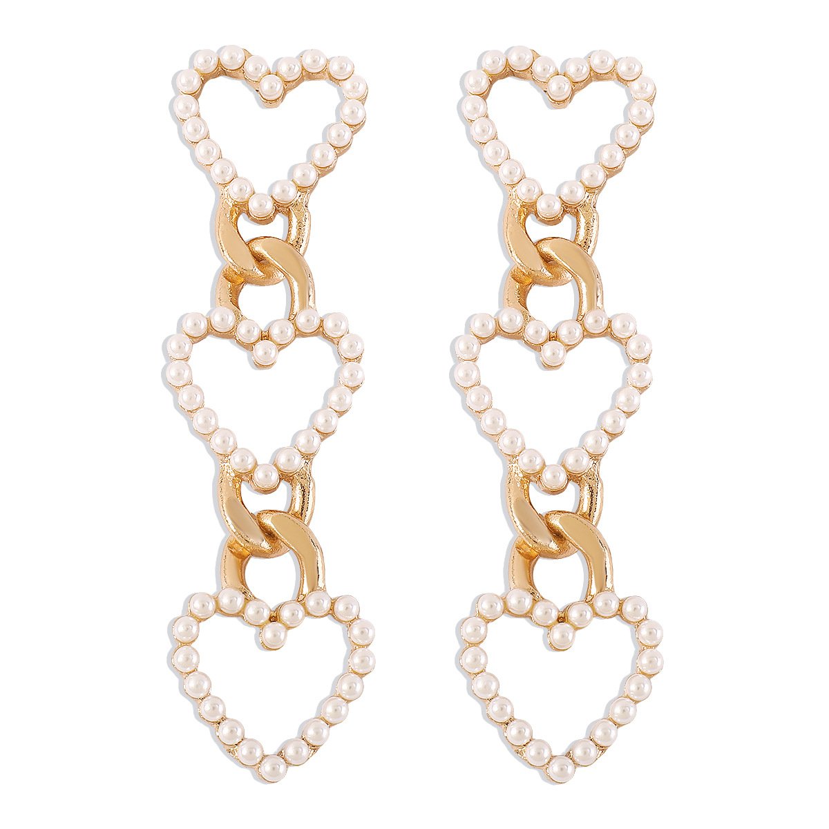 E1769 Exaggerated Long Love Pearl Earrings Chain Personality French Elegant Small Crowd Earrings