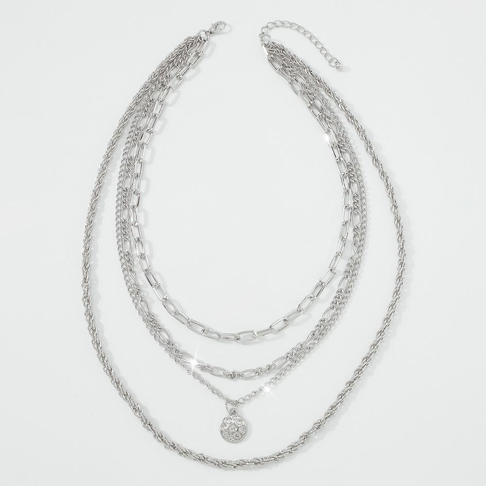 N9325 Punk Chain Necklace Metal Texture Hip-Hop Circle Necklace Fashionable Creative Multilayer Necklace