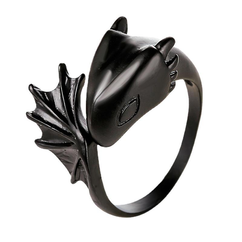 Angel devil ring gothic pterosaur open ring couple pair ring black tail ring dark trend jewelry