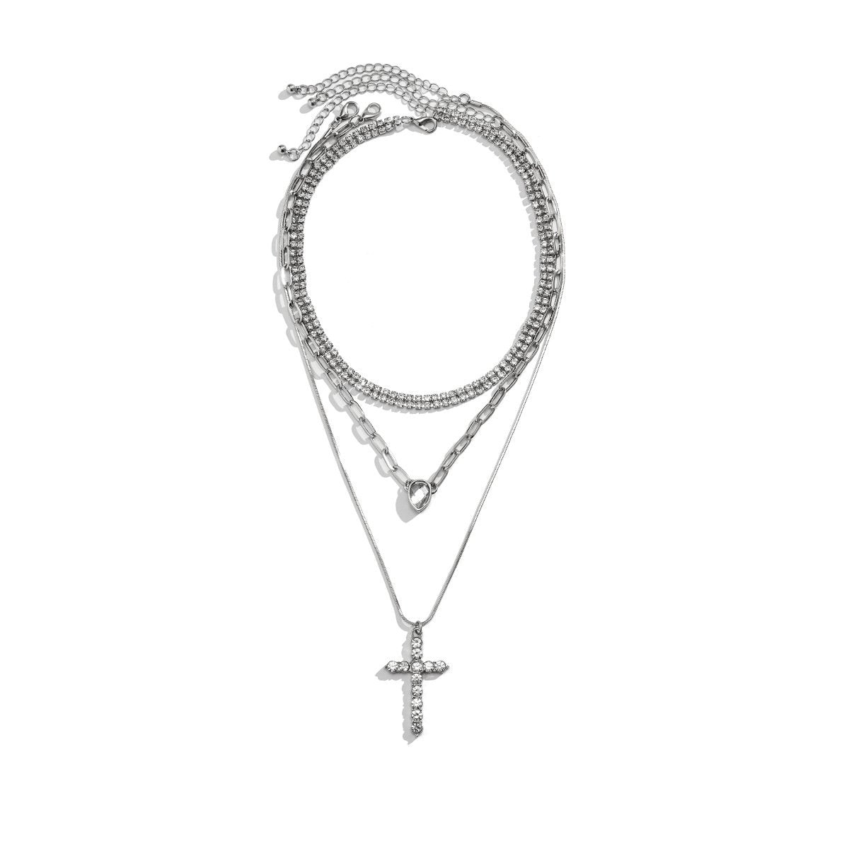 Jewelry Hip Hop Trendy Diamond Cross Necklace Set Fashion Metal Chain Clavicle Necklace