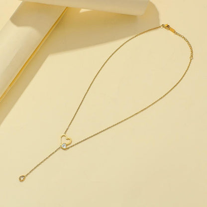 ins personalized fashion stainless steel single-layer simple double love shell adjustable necklace titanium steel small fresh pendant