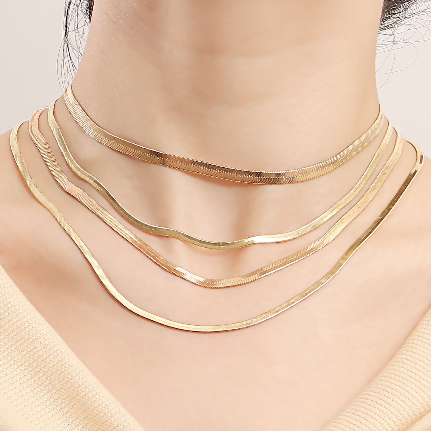 Jewelry Trend Multilayer Flat Snake Chain Necklace Women's Suits Niche Design Explosive Items