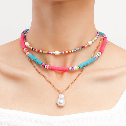 Jewelry fashion multi-layer color bohemian pearl pendant necklace necklace personality versatile necklace