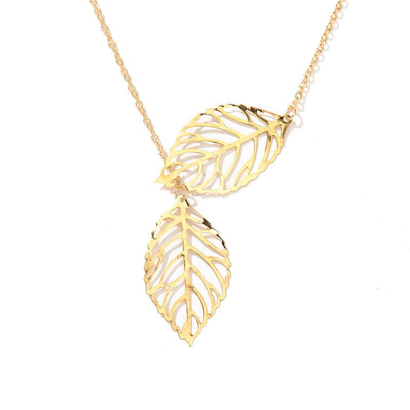 Retro Mori Metal Colorful Hollow Tree Leaf Necklace Simple and Versatile Clavicle Chain