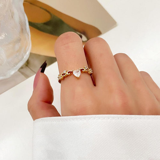 ins love zircon ring female fashion creative niche design geometric opening index finger ring personality ring