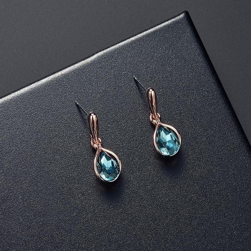 Fashion Women Blue Green Water Drop Shape Necklace Earrings Set Ornament Jewelry