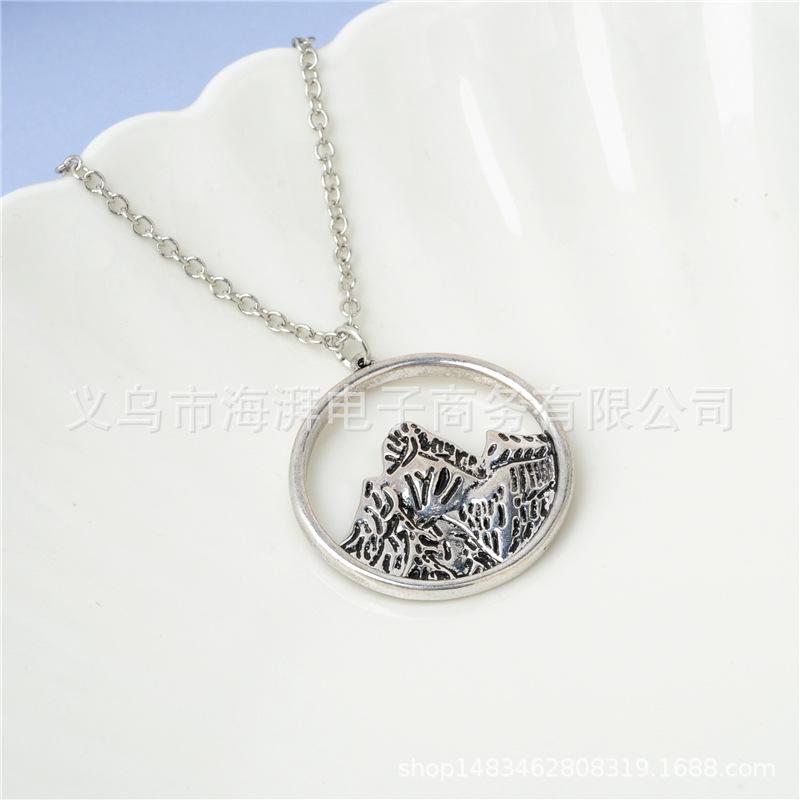 Drip Oil Pendant Empty Circle Mountains Necklace Handmade Silver Necklace Jewelry