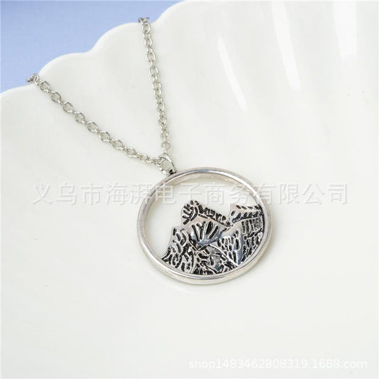 Drip Oil Pendant Empty Circle Mountains Necklace Handmade Silver Necklace Jewelry