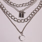 Jewelry Creative Lock Alloy Moon Necklace Fashion Simple Multilayer Chain Necklace Women