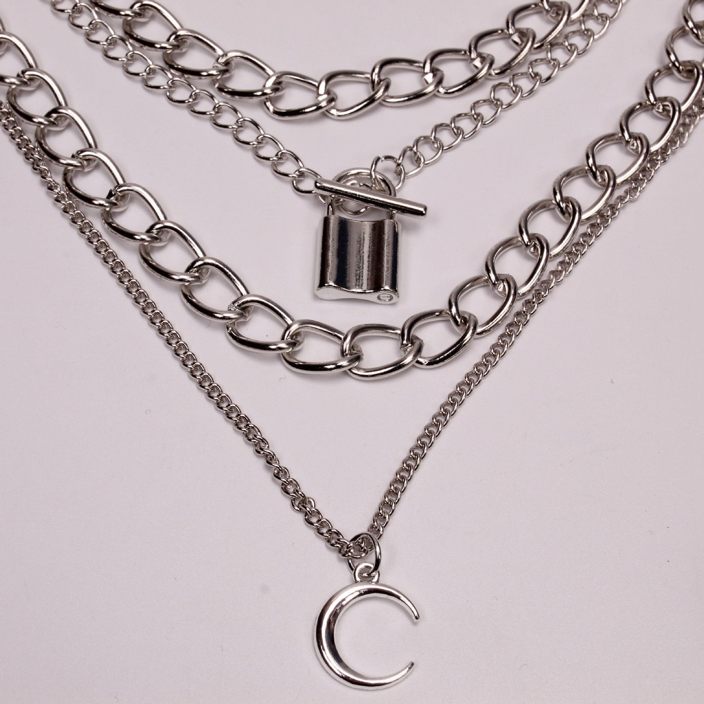 Jewelry Creative Lock Alloy Moon Necklace Fashion Simple Multilayer Chain Necklace Women