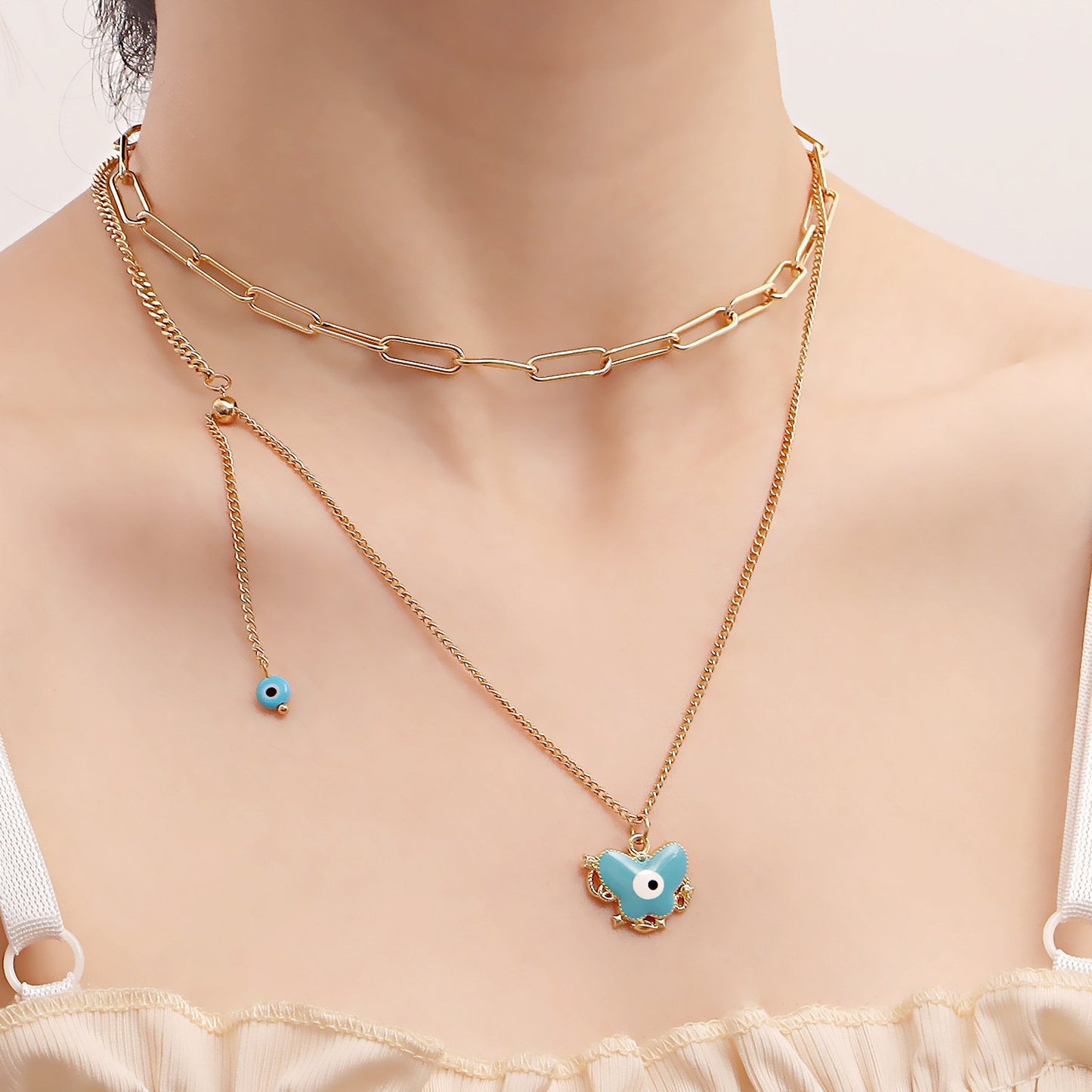 Jewelry Creative Eyes Niche Chain Design Metal Necklace Versatile Butterfly Pendant Necklace