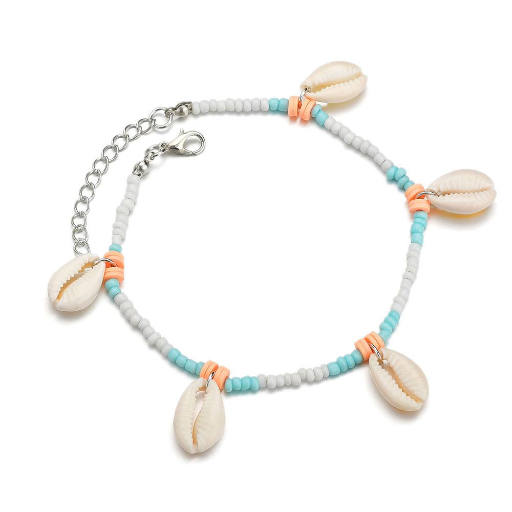 women's bohemian rice bead shell anklet