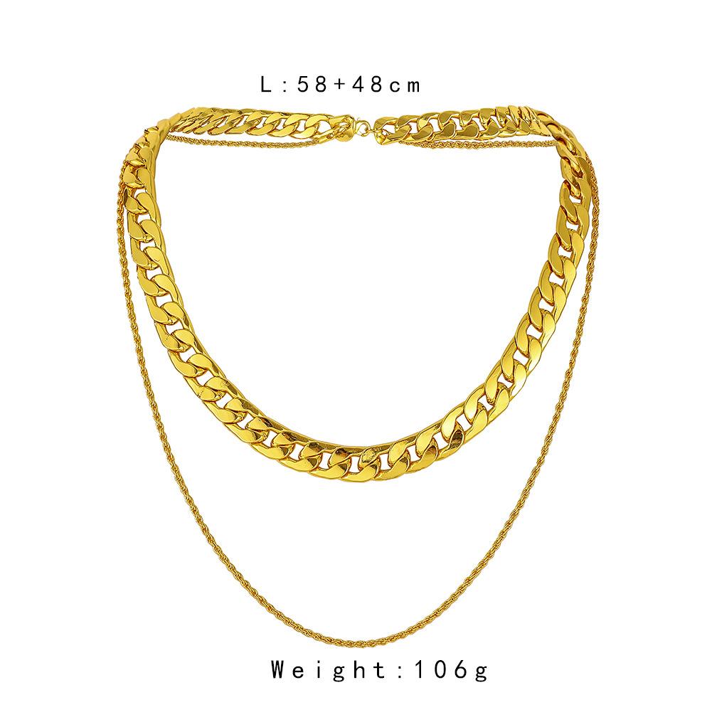 Popular fashion double-layer exaggerated metal twist chain thick personality versatile hip-hop multi-layer necklace jewelry female