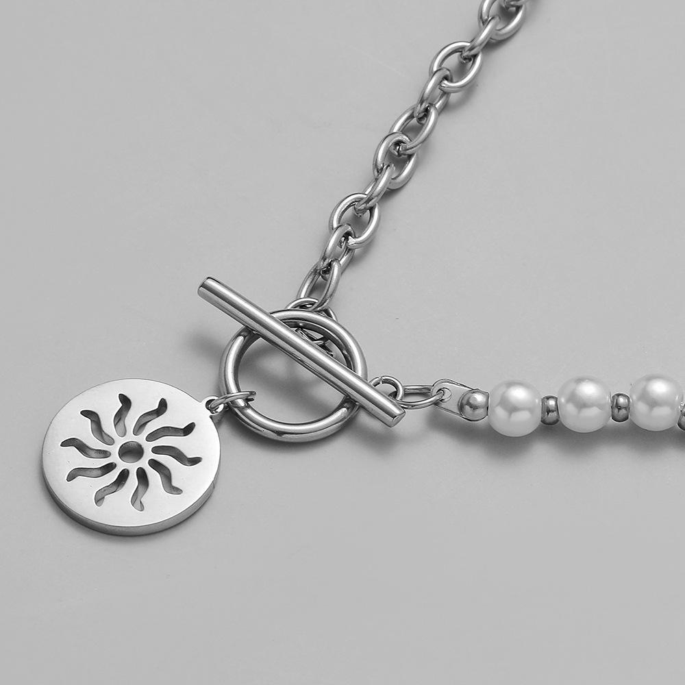 Punk hip-hop trend boy out street sweater chain simple personality stainless steel round coin OT buckle necklace