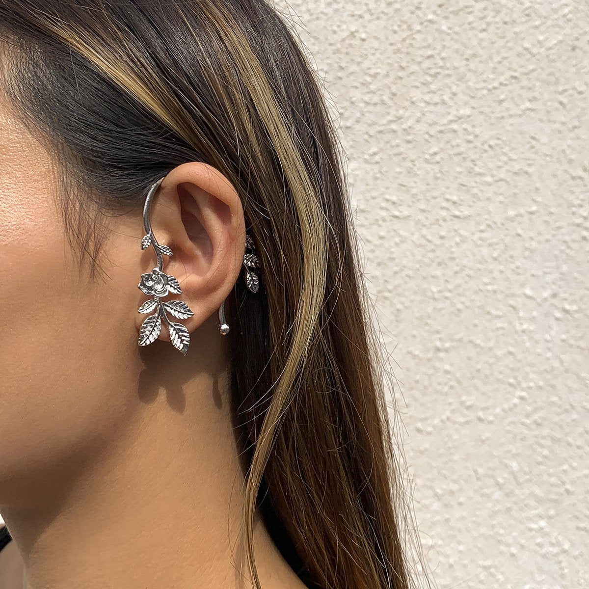 Jewelry Retro Simple Rose Leaf Ear Hanging Versatile Geometric Metal No Ear Pierce Ear Bone Clip