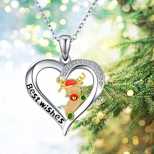 Explosive women's 925 silver Christmas elk drop oil lettering necklace bestes holiday gift