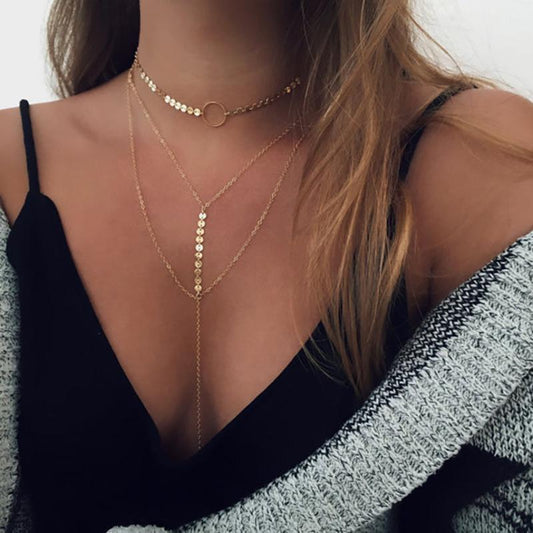 Fashion Handmade Chain Circle Multilayer Necklace Trend Ladies Clavicle Chain