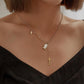 Fashionable titanium steel gold-plated fishbone pendant elegant white mother-of-pearl adjustable small fish collarbone necklace