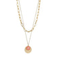 Fashion Round Alloy Resin Bezel Diamond Pendant Necklace Retro Square Line Double Layer Necklace Accessories