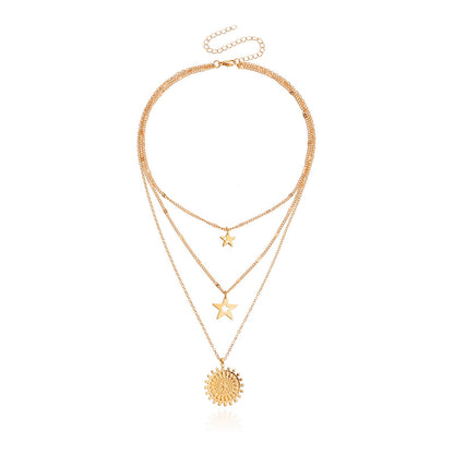 Jewelry punk multi-layer pentagram geometric pendant necklace female niche design high-end necklace