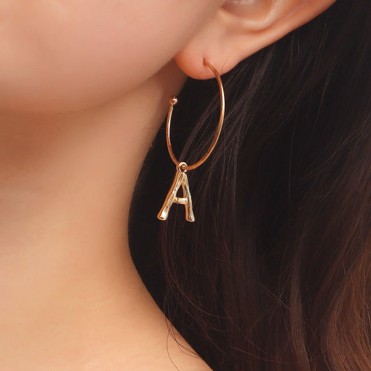 Jewelry punk C-shaped large ring letter A pendant earrings female high-end niche earrings