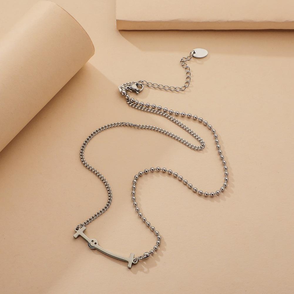Cold and simple word smiley expression titanium steel pendant stainless steel choker clavicle chain necklace