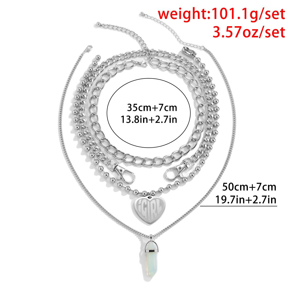 Hip-hop street trendy cool heart-shaped letter tag necklace punk metal chain crystal necklace for men and women