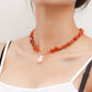 Jewelry Large Shaped Pearl OT Buckle Necklace Femininity Simple Fashion Flame Red Turquoise Necklace