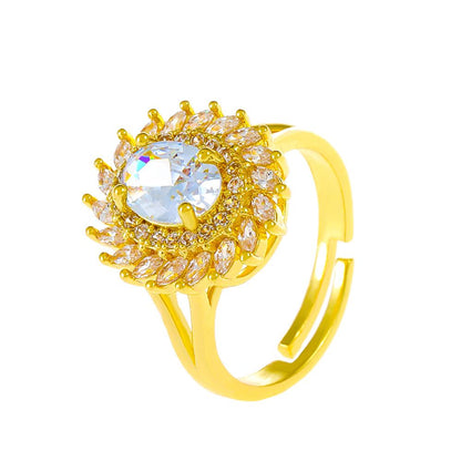 White Crystal Zircon Ring Fashion Light Luxury Personality Full Diamond Sunflower Index Finger Ring Topaz Jewelry