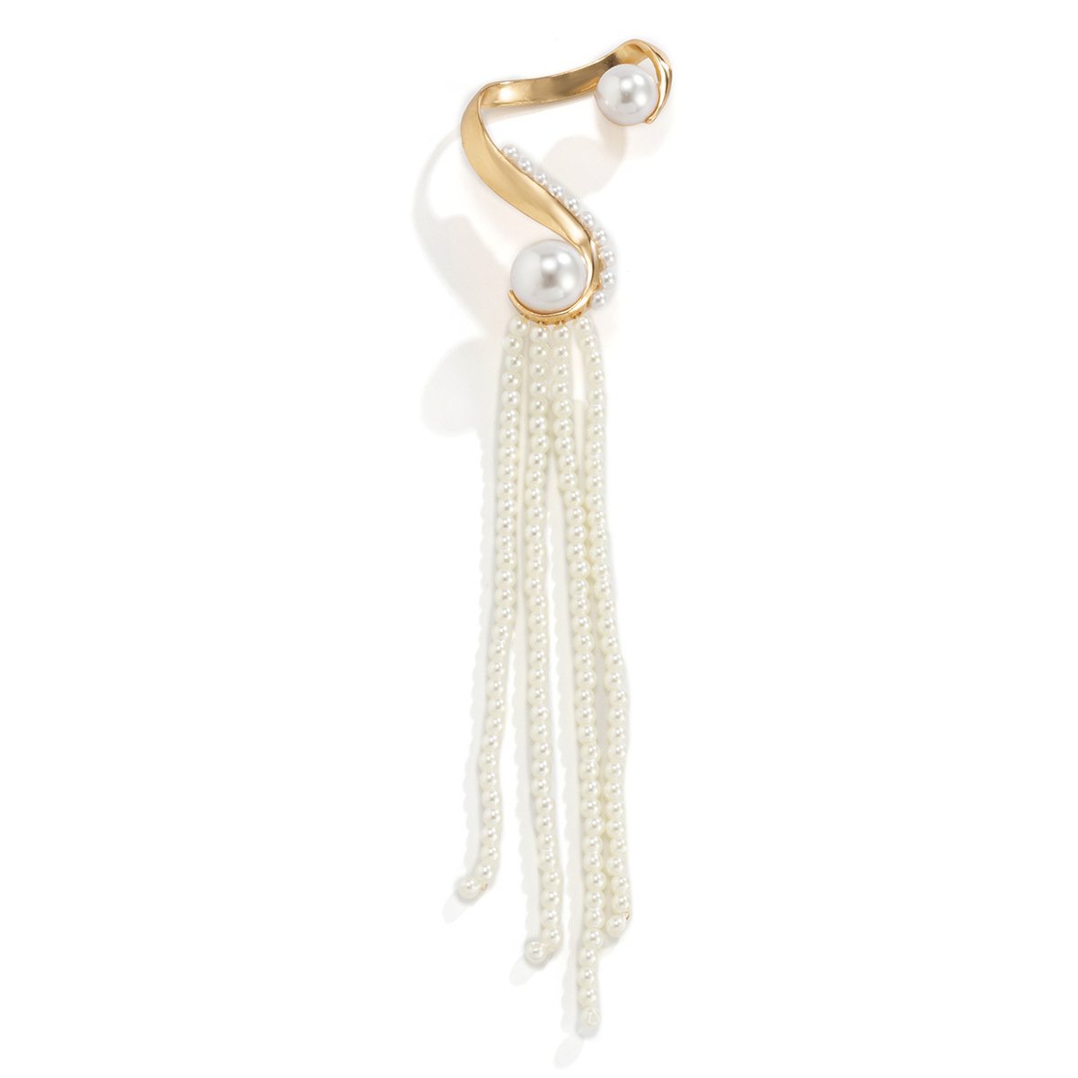 Jewelry retro design sense pearl long tassel earrings temperament metal S-shaped ear bone clip female