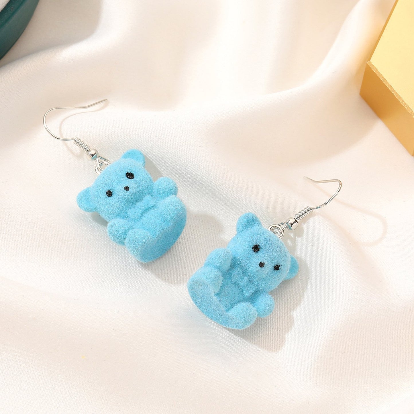 Cute flocking bear earrings cartoon girl earrings autumn and winter all-match net red plush small animal ear accessories