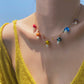 Sweet and simple colorful small mushroom pendant necklace female trendy hip-hop metal thin chain necklace
