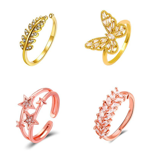 Ins super fairy zircon butterfly open ring female fashion light luxury wheat ear index finger ring simple star ring