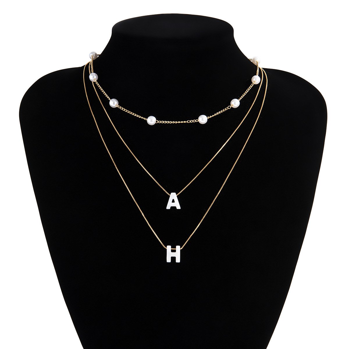 Retro palace imitation pearl thin chain necklace female simple shell letter pendant necklace
