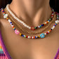Hip Hop Sweet Cool Metal Chain Pearl Necklace Bohemia Small Daisy Flower Rice Bead Necklace
