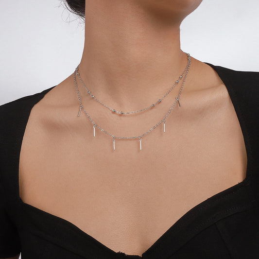 N158 jewelry simple niche indifferent double-layer necklace alloy double-layer small stick necklace