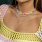Jewelry Creative Random Color Eyes Multilayer Necklace Stacked Bead Chain Peach Heart Necklace Female