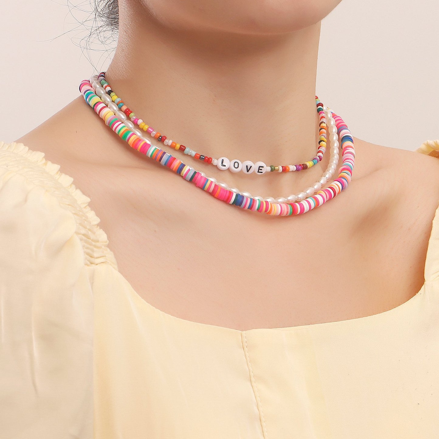 Jewelry Bohemian multi-layer color soft pottery small rice bead necklace female imitation pearl necklace ins