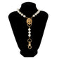Temperament exaggerated imitation pearl lion head necklace female punk retro keychain Y-shaped tassel necklace