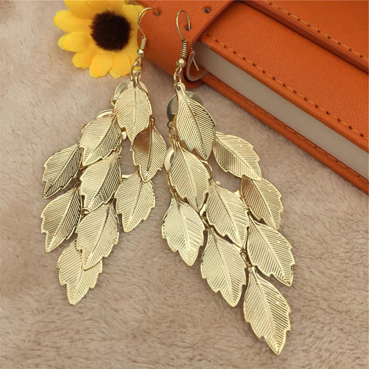 Fashionable Leaf Sequins Long Ladies Earrings Earrings Stud Earrings Jewelry