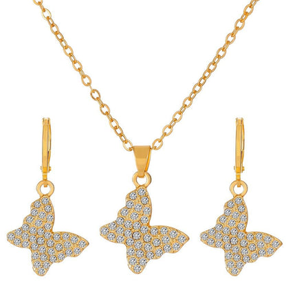 Jewelry set female fashion diamond note crown butterfly necklace earrings set ins tide