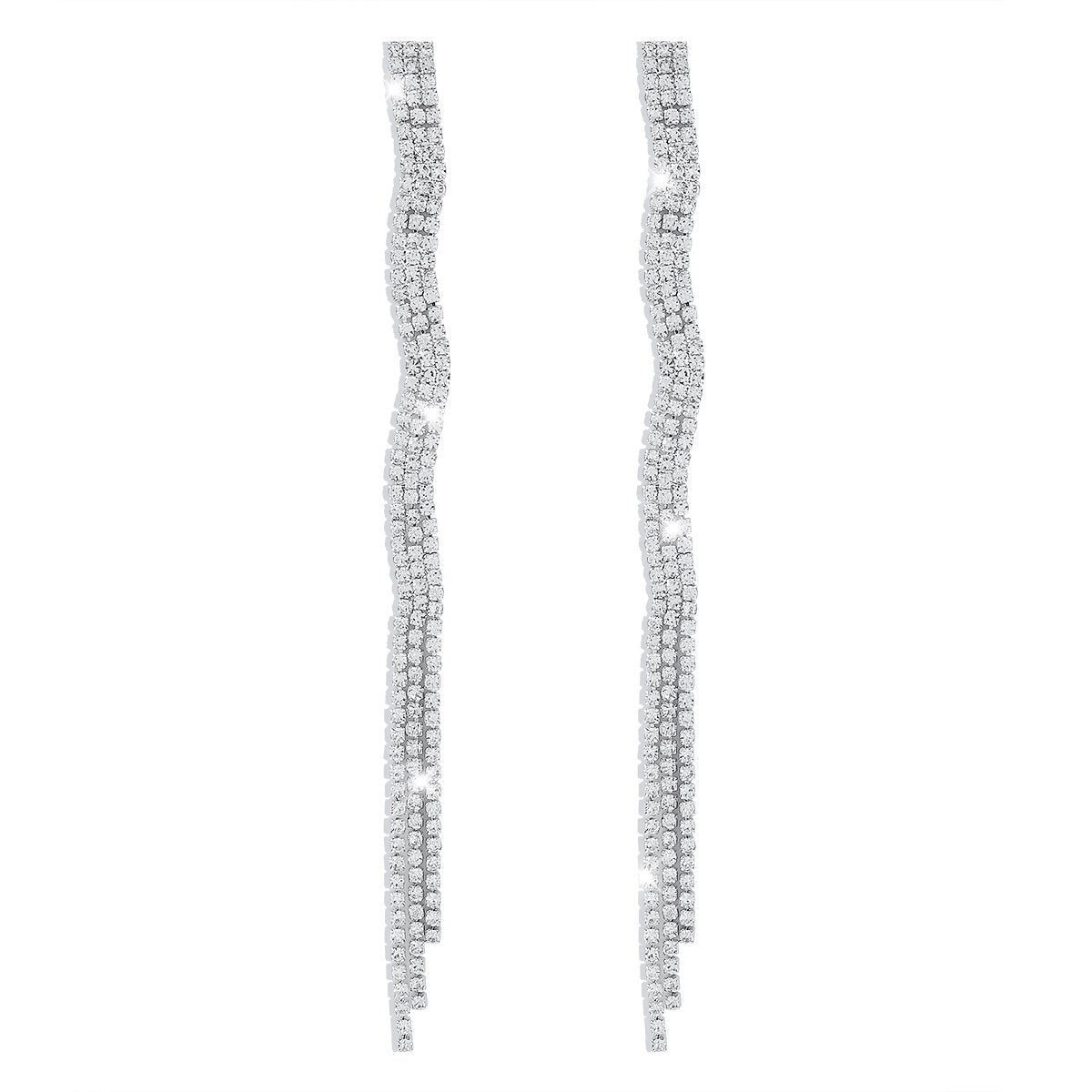 E1745 Catwalk Dinner Long Tassel Rhinestone Earrings Creative Wave Pattern Irregular Light Luxury Earrings