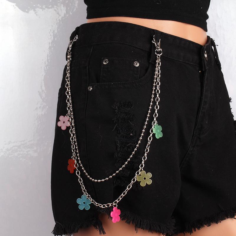 Jewelry double-layer candy-colored resin small flower waist chain street shooting hip-hop ball chain pants chain