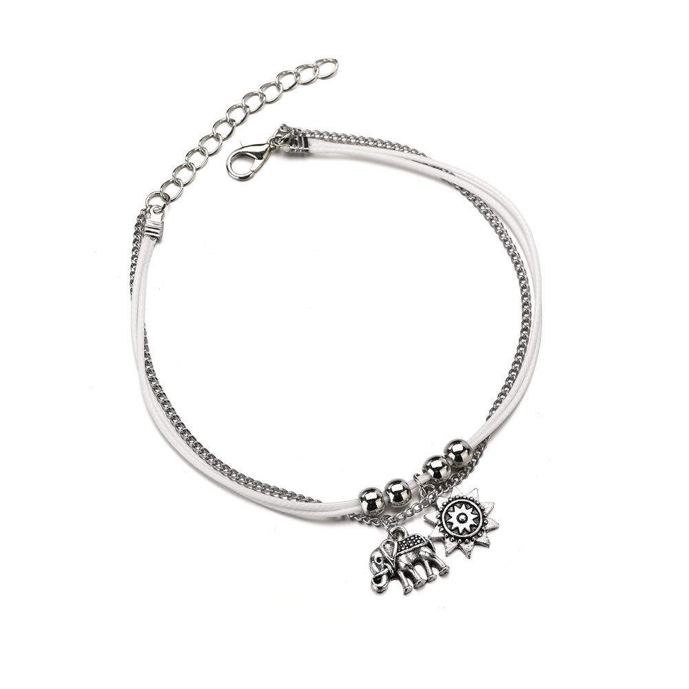 Bohemian alloy elephant sun three-layer multi-layer square bead chain anklet anklet retro anklet